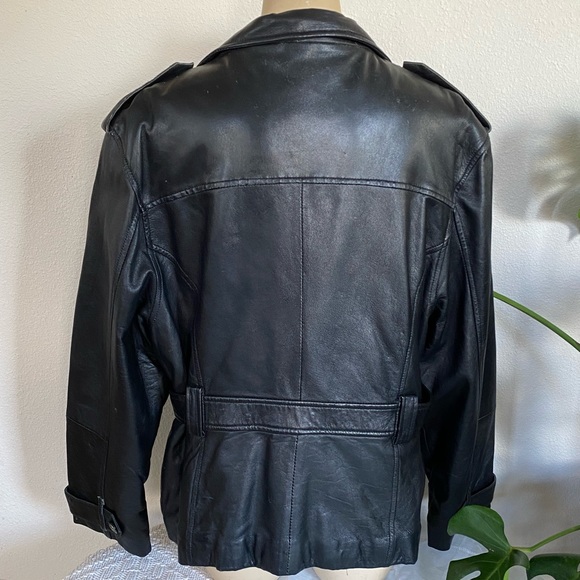 Vintage Black Leather Belted Jacket - Picture 3 of 8
